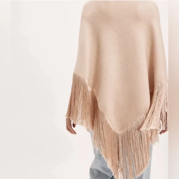 Free People Fringy Poncho S NWT Tan CreamLuxe Boho Winter Layer